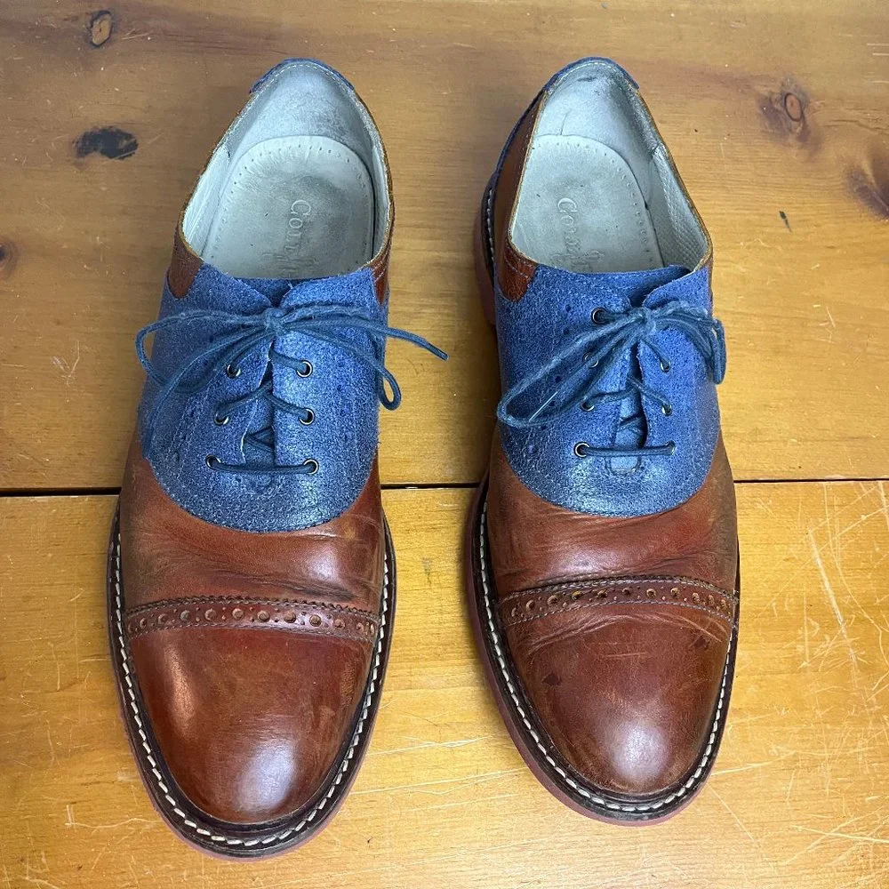 Cole Haan | Blue Suede Saddle Heel Oxfords